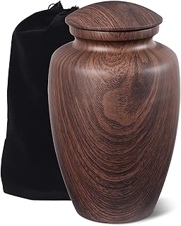 Urn for Ashes Adult Male Female,Large Aluminum Wood Grain Cremation Urn for Ashes for Men Women,Memorial Decorative Urns for Man/Dad/Father/Brother/Grandpa(Up to 200 IBS)