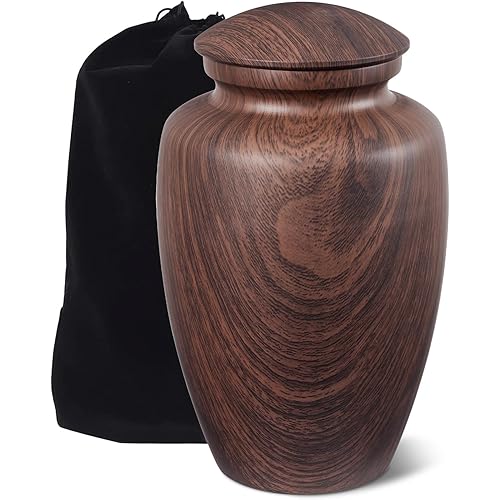 Urn for Ashes Adult Male Female,Large Aluminum Wood Grain Cremation Urn for Ashes for Men Women,Memorial Decorative Urns for Man/Dad/Father/Brother/Grandpa(Up to 200 IBS)