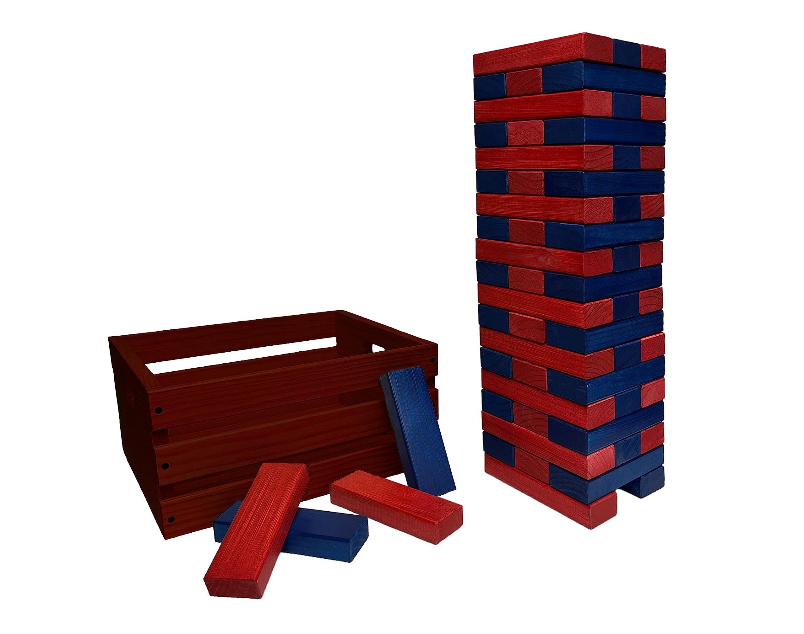 Tailgating Pros Premium Giant Toppling Timbers with Stained Crate – Choose Your Team Colors! Jumbo Outdoor Yard Game, Tower Grows to Over 5 Feet! – Optional Tipsy Stickers Available!