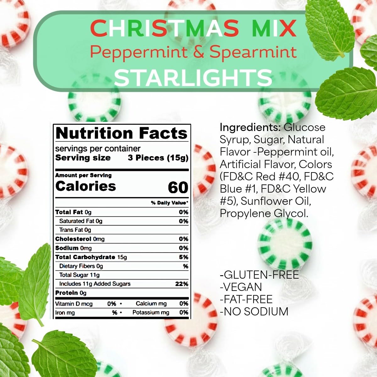 SweetGourmet Christmas Mix Red Peppermint and Green Spearmint Starlight Hard Candy Mints, Individually Wrapped, 4 Pound Bulk Bag