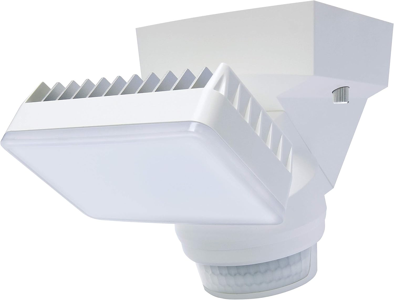 16W LED Motion Sensor Motion Security Outdoor Flood Light,1600 Lumen,180° Sensor, Head tilts and Pans, Adjustable time, Hi-Lo Light Levels 70' Detection, Eave Mount Wall Mount (White)