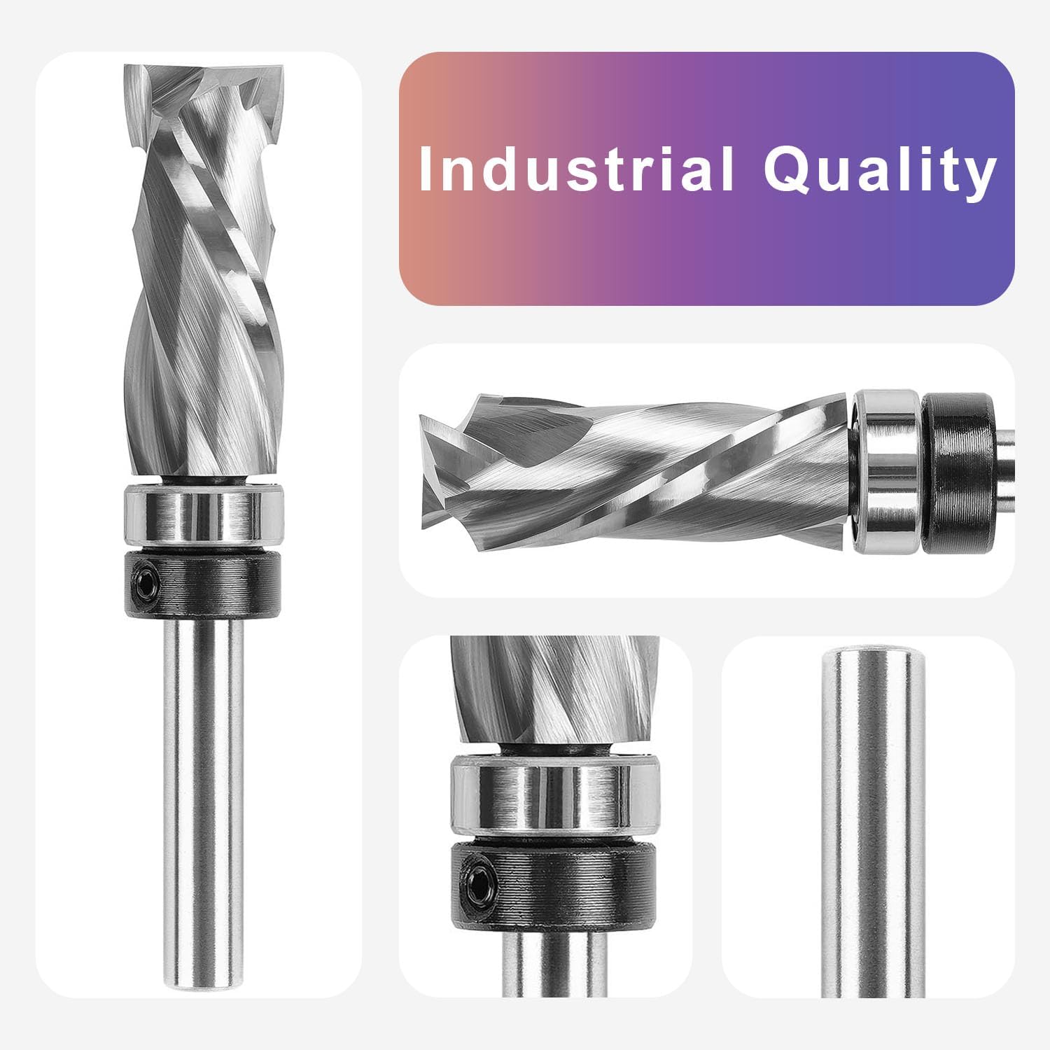 SpeTool Double Bearing Spiral 1/4 Flush Trim Router Bit 1/2 Inch Cutting Dia and Compression Top Bearing Flush Trim Router Bit 1/4" Shank 1/2" Cutting Diameter