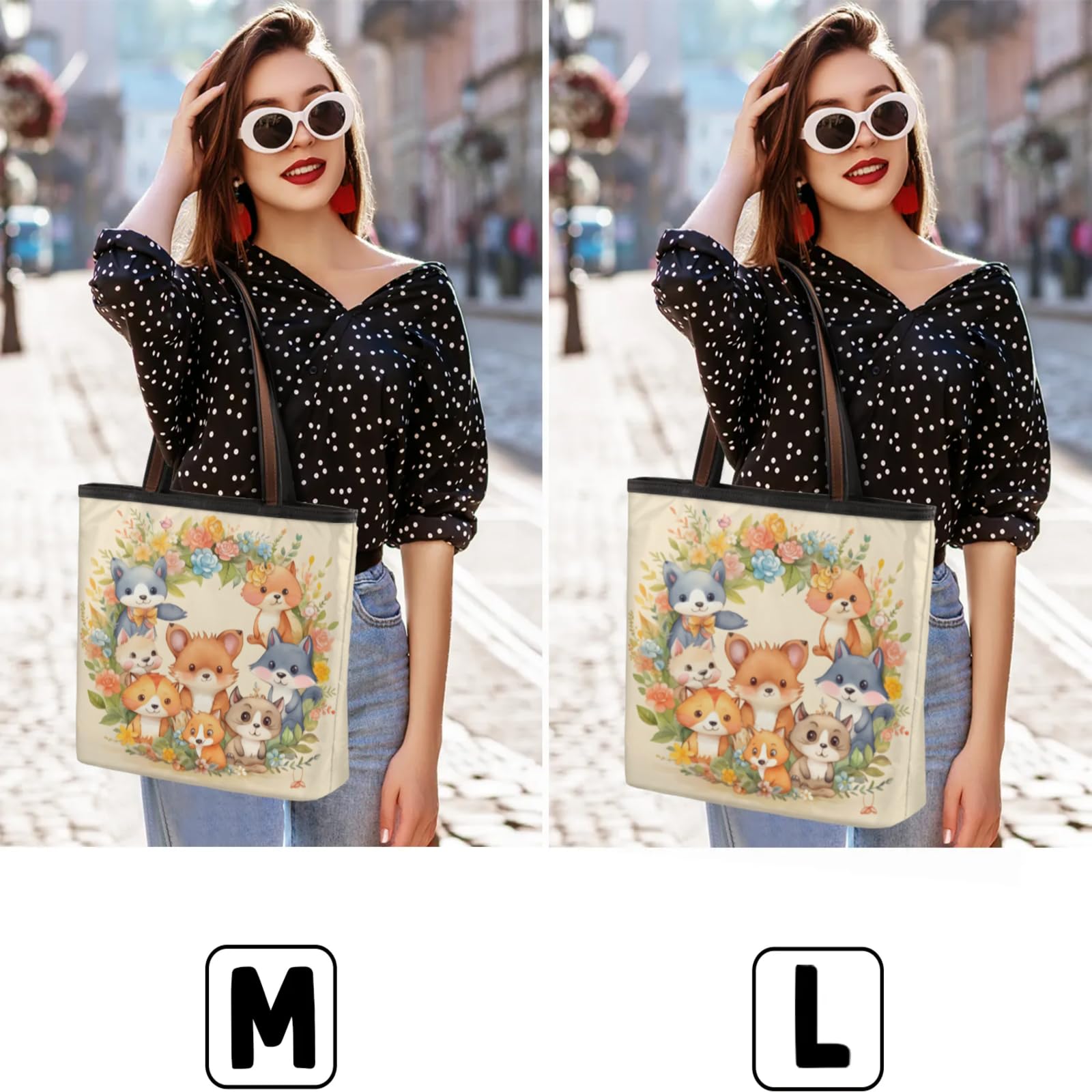 Cute Watercolor Flower Foxes Tote Bag Multi Pocket Zippered Beach Bag Lightweight Waterproof Handbag for Women Men Work Gym Travel Swimming Yoga Grocery Shopping M