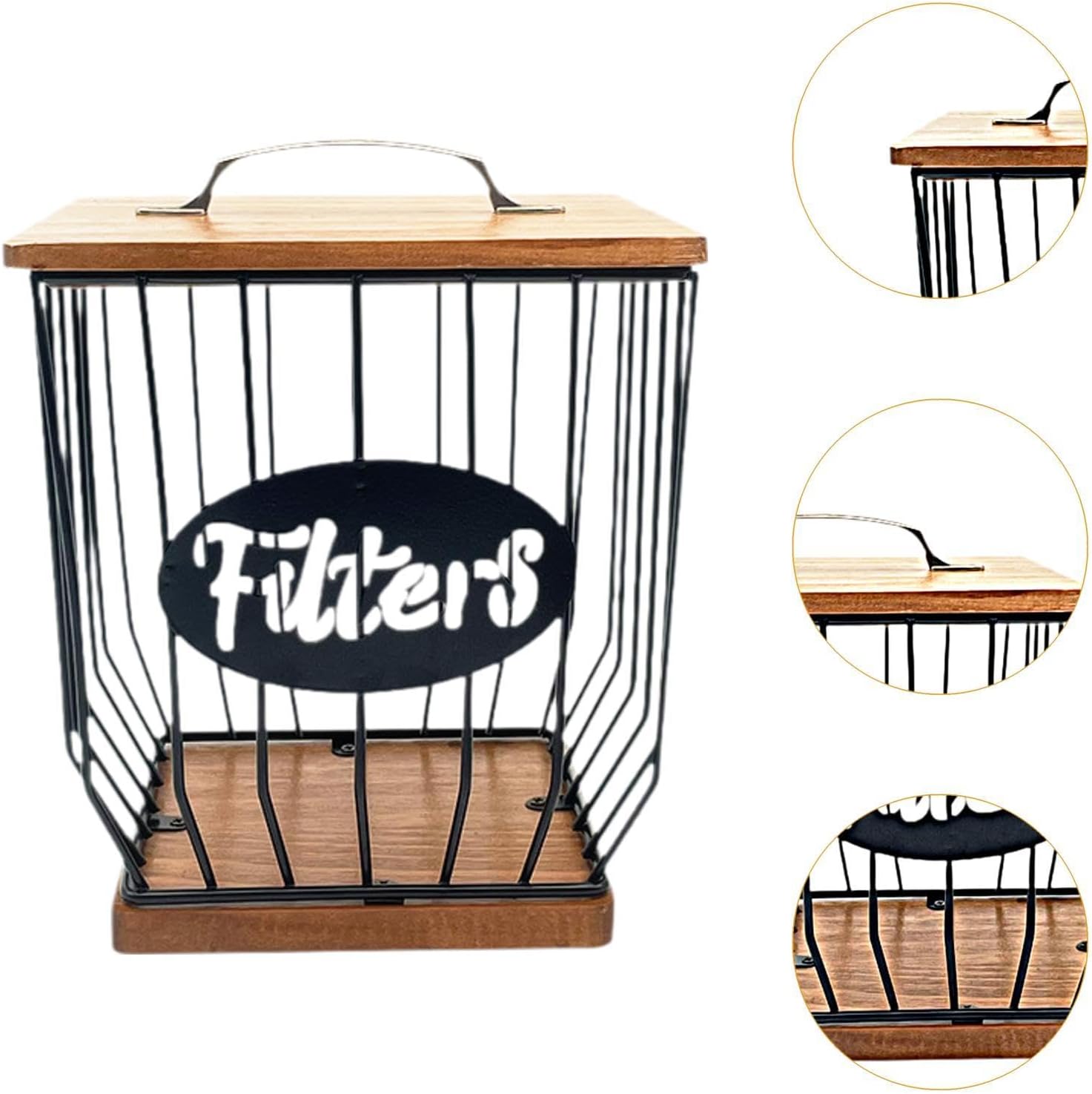 Coffee Pod Holder Iron Coffee Capsule Holder Organizer Cup with Wood Lid Iron Modern Coffee Pod Basket Decor for Kitchen Cafe, Black