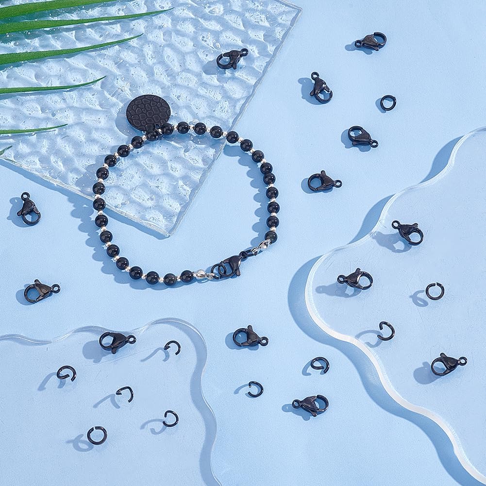 UNICRAFTALE 40pcs Black Lobster Claw Clasps with Jump Ring Stainless Steel Necklace Fasteners Hook Set End Chain Clasp Kits Metal Jewelry Clasps for DIY Bracelet Necklace Jewelry Making - Image 5