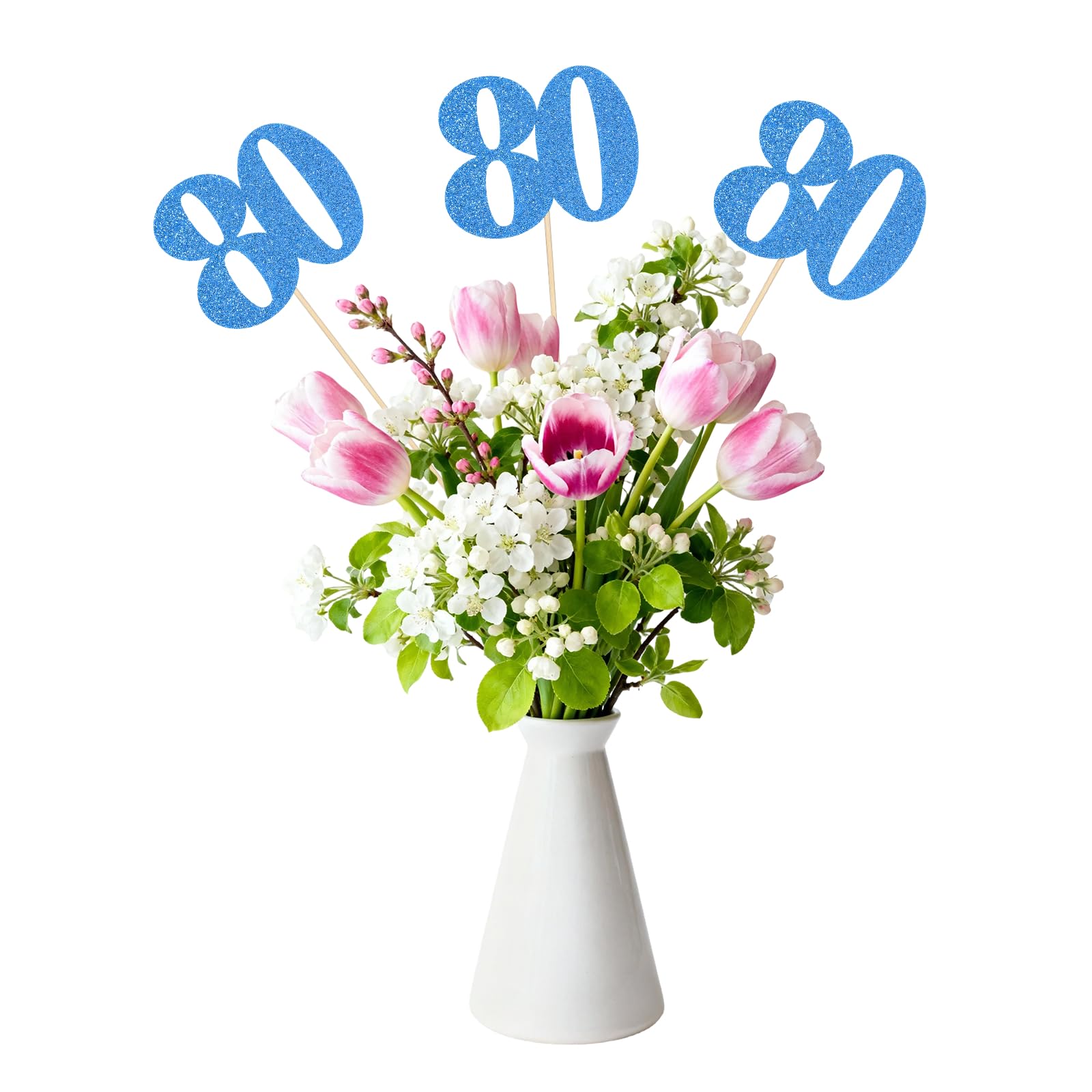 sourcing map 12Pcs 80th Birthday Centerpiece Sticks, Glitter Cupcake Picks Glitter Cupcake Toppers Number Cake Toppers for Birthday Party Anniversary Decoration, Blue