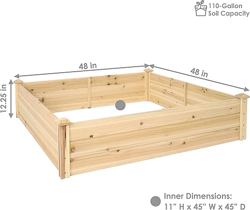 Miniatura 3 de Sunnydaze Cama de jardín elevada de madera cuadrada de 48 pulgadas, maceta elevada para exteriores, para jardinería de flores, verduras y hierbas