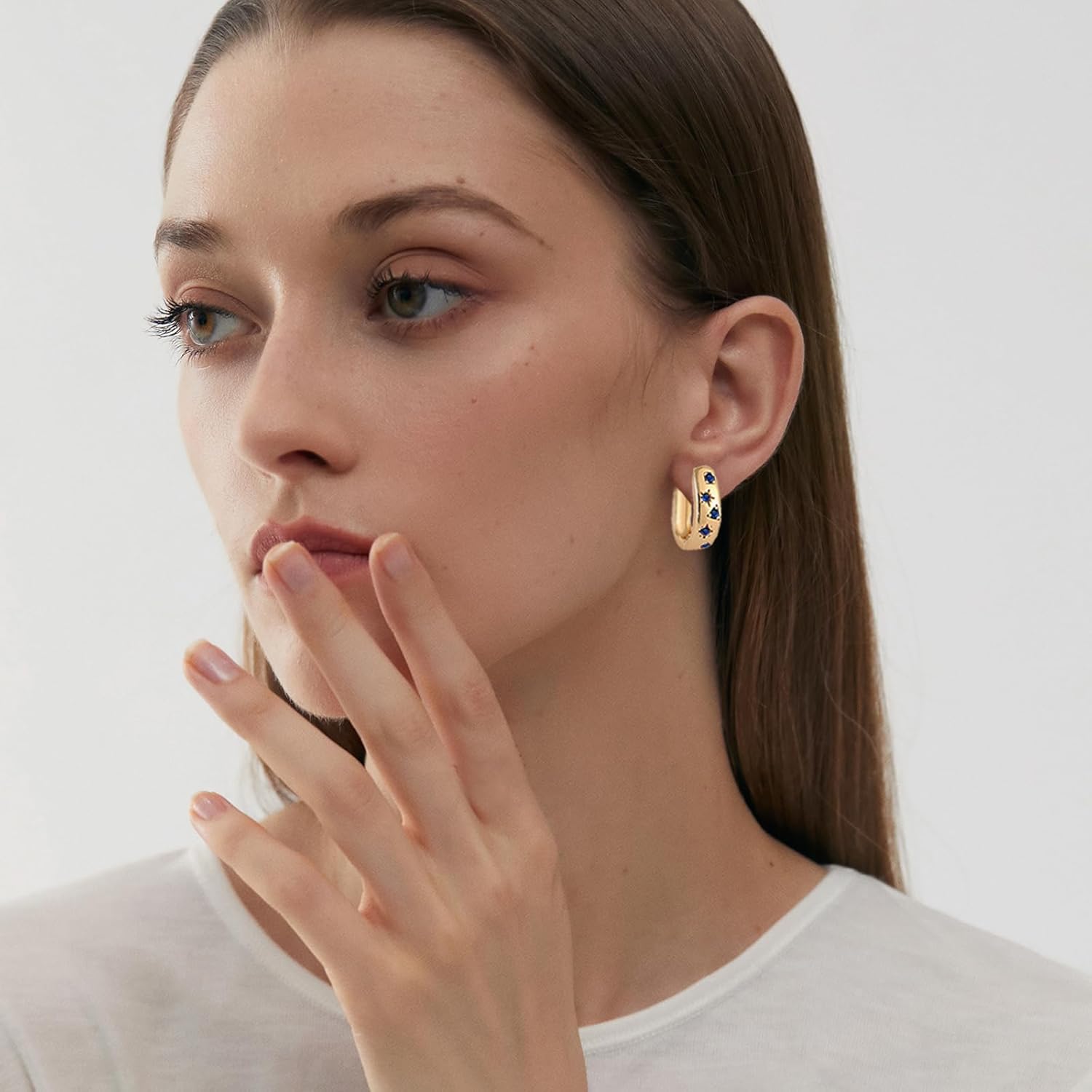 Chunky Gold Cubic Zirconia Hoop Earrings for Women Trendy,Colorful Gold CZ Statement Earrings,Crystal Geomertic Earrings Jewelry Party - Image 2