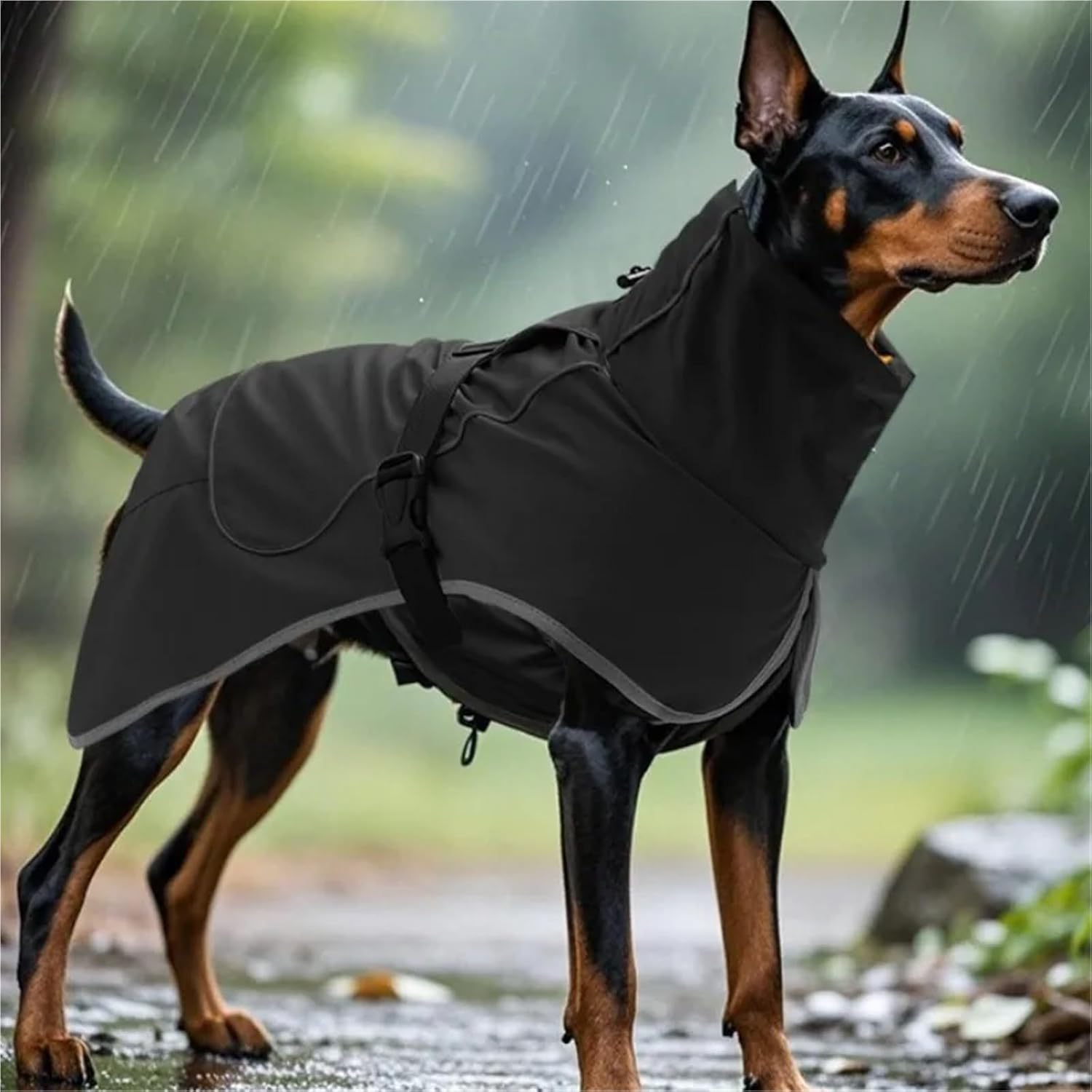 Dog Pet Windbreaker Spring Outdoor Waterproof Medium Large Dog Raincoat Stormcoat Pet Outdoor Clothes Pet Raincoat Accessory(Dark Black,Medium)