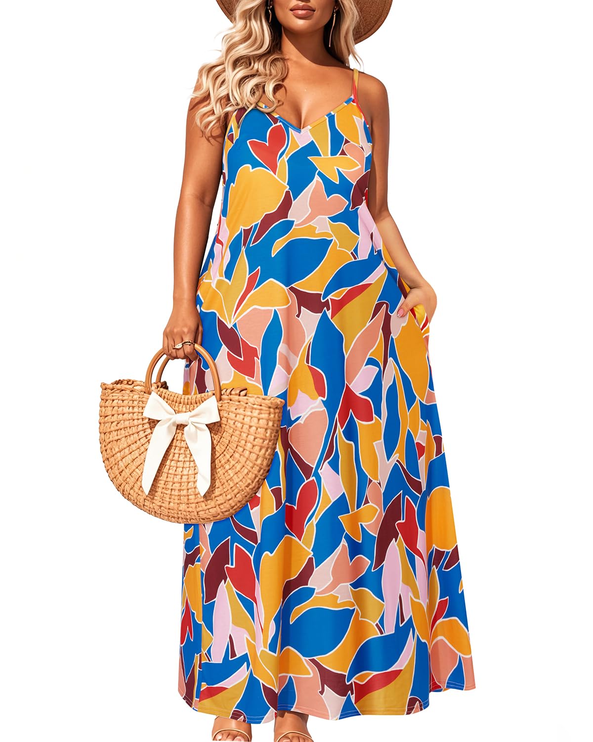 Pinup Fashion Women's Summer Maxi Dress Plus Size Sleeveless Spaghetti Strap Beach Long Dresses