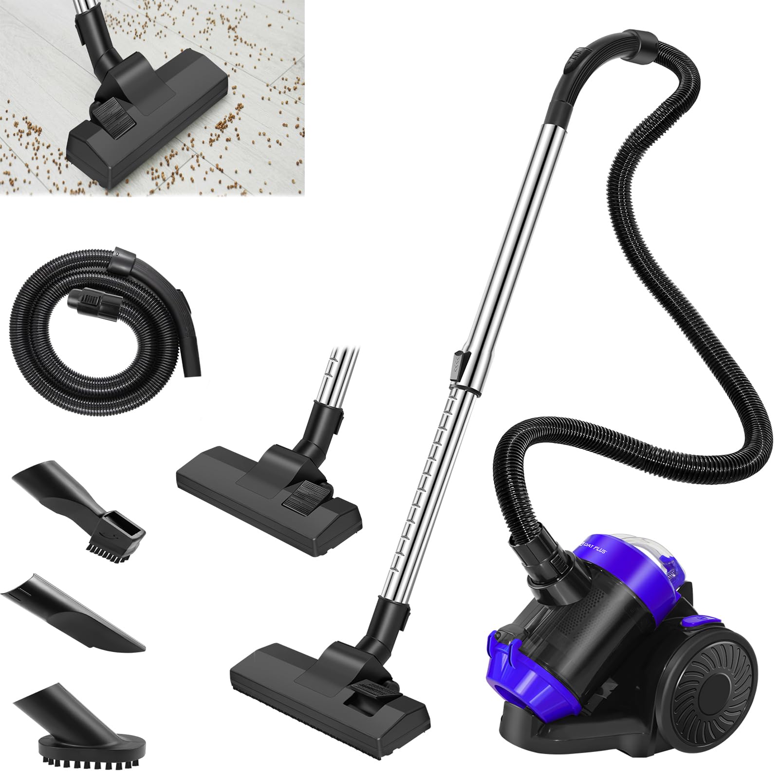 Aspiradora sin bolsa de 1000 W, con tecnología ciclónica con filtro HEPA, boquilla de suelo para parqué, alfombra, azulejos, aspiradora cilíndrica ligera con cable de 4 m, 10 m de radio de