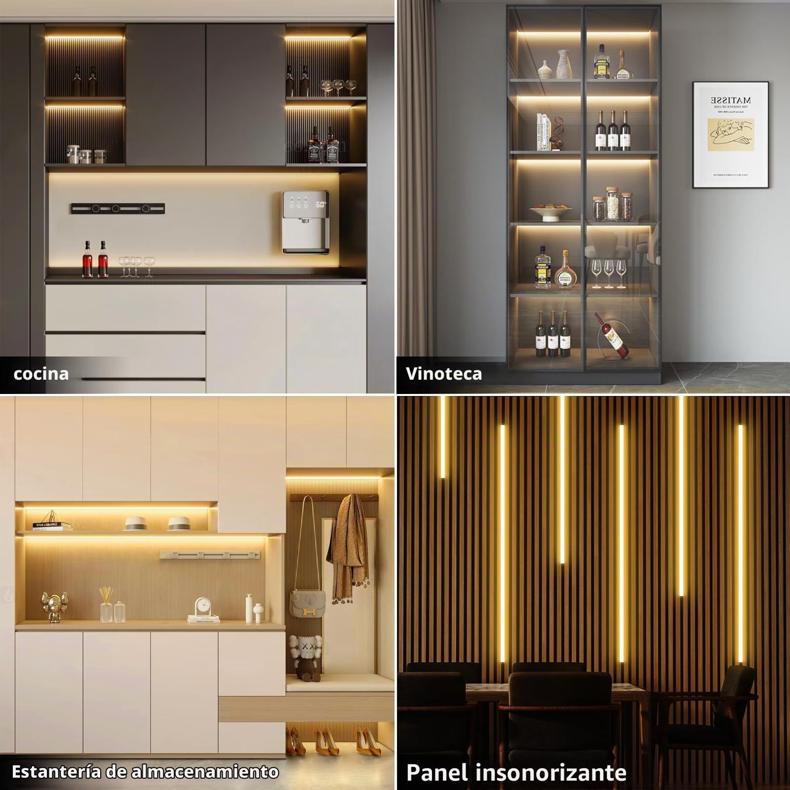 Tira de luces LED COB de 12 V, 6 unidades, 2 m, luz blanca cálida, con tacto y barrido manual, interruptor para armario, vitrina, iluminación de cocina (blanco cálido, 2 m)