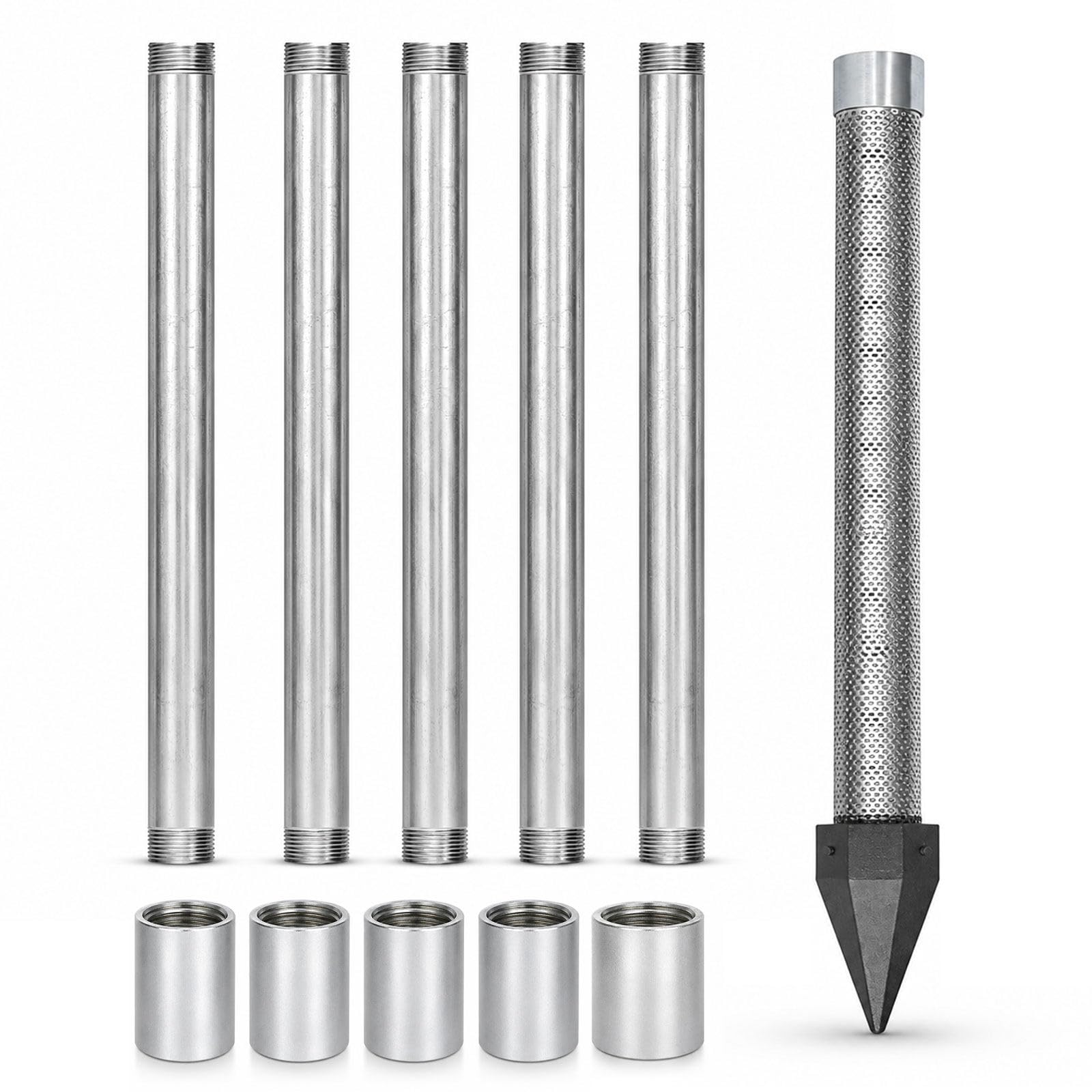 Zestaw do wiercenia studni głębinowej 1-1/4", rura filtracyjna ze stali 6m~236in~19.7ft | z sitem 60 Gaze, 5 ocynkowanymi rurami napędowymi ze stali, złączkami do niezawodnego montażu studni głębinowej