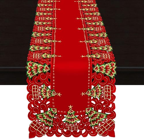 Miniatura 5 de Grelucgo - Camino de mesa con diseño de árbol de Navidad bordado, rectangular, 16 x 72 pulgadas.