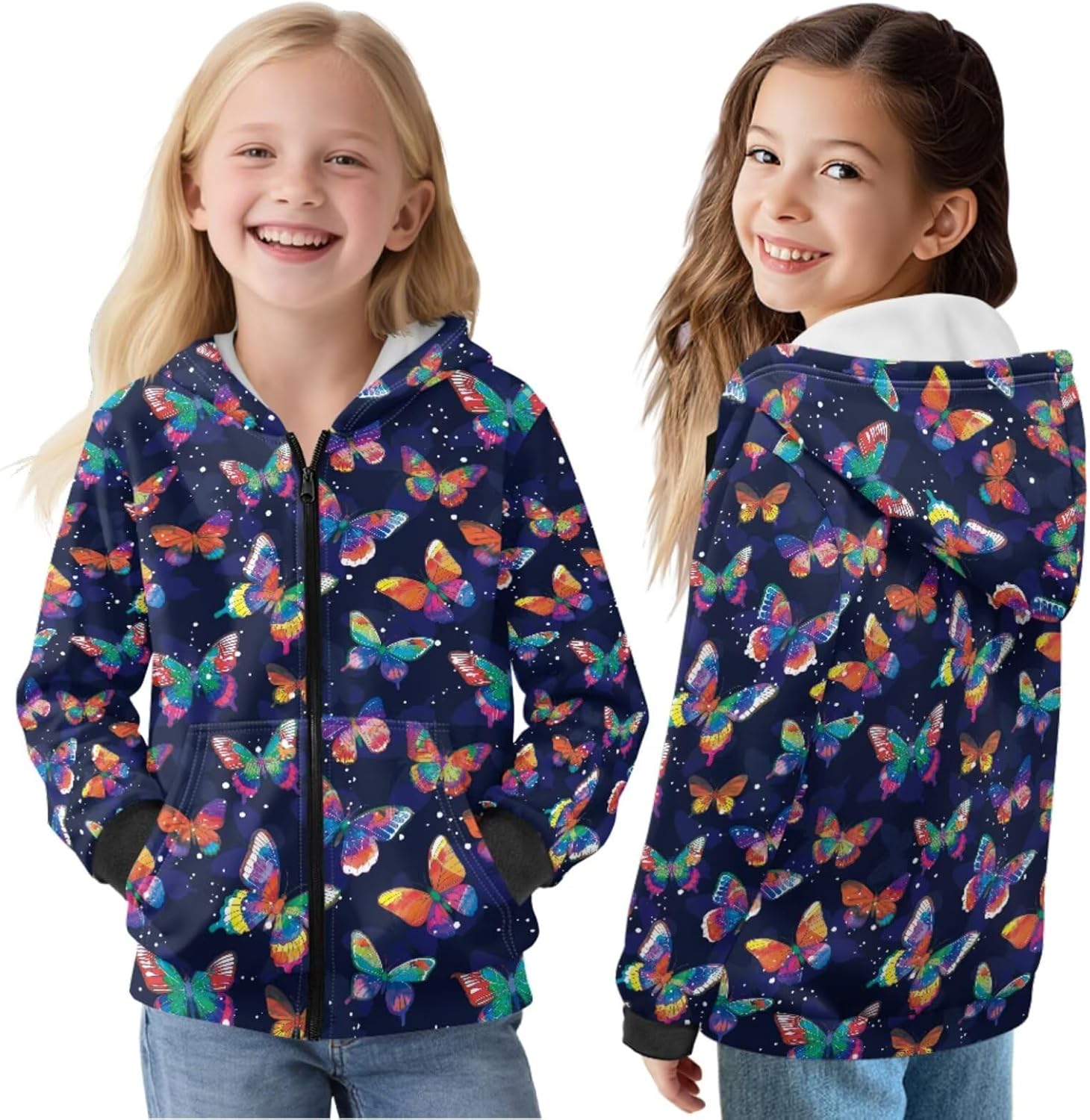 Bulopur Kids Zip Up Sweatshirts Girls Warm Long Sleeve Hoodie Sweatshirt with Front Pockets Children Winter Outfits