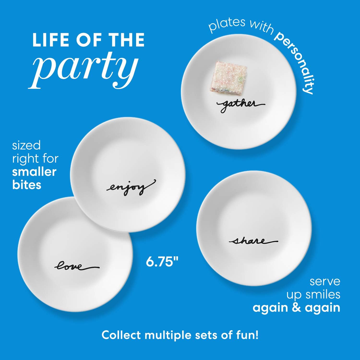 Corelle Vitrelle 8-Piece Appetizer Plates Set, Triple Layer Glass and Chip Resistant, Lightweight Round 6-3/4-inch Plates, Celebrations