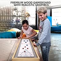 Vista 5 de GSE Games & Sports Expert Juego de mesa de Shuffleboard y Curling de madera maciza 2 en 1 con 8 rodillos para familia y amigos