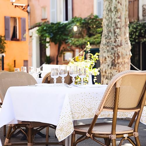 Miniatura 6 de Manteles para mesas rectangulares, paquete de 3 manteles de plástico de 54 x 108 pulgadas, desechables, manteles con lunares dorados para decoración