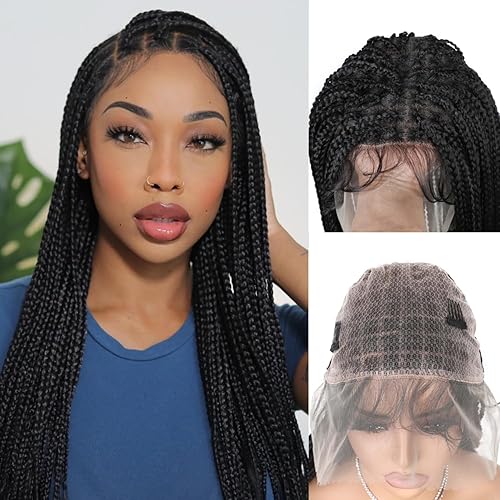 Quick Wig Full Lace Braided Wig with Baby Hair Lace Front Knotless Box Braid Wig for Black Women 30 Inch Square Knotless Braids Wig Synthetic Double Lace Frontal Braids Wig 1B