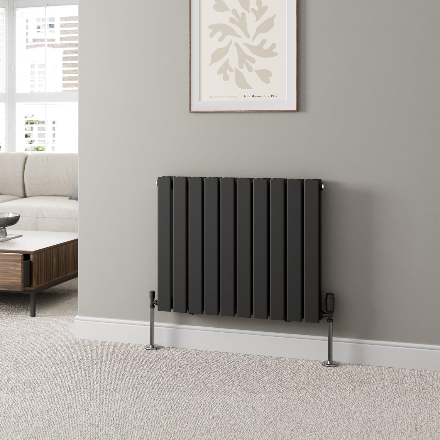DuraTherm® 600 x 760mm Black Horizontal Designer Radiator Double Column Flat Panel Modern Central Heating Panels Bathroom Radiators