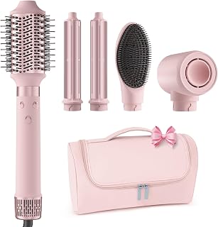 Dual Voltage Hot Air Styler Wrap - 5 in 1 Hair Dryer Brush with Fast Drying Blow Dryer, Styling, Straightening & Volumizing with Travel Bag (100V–240V)