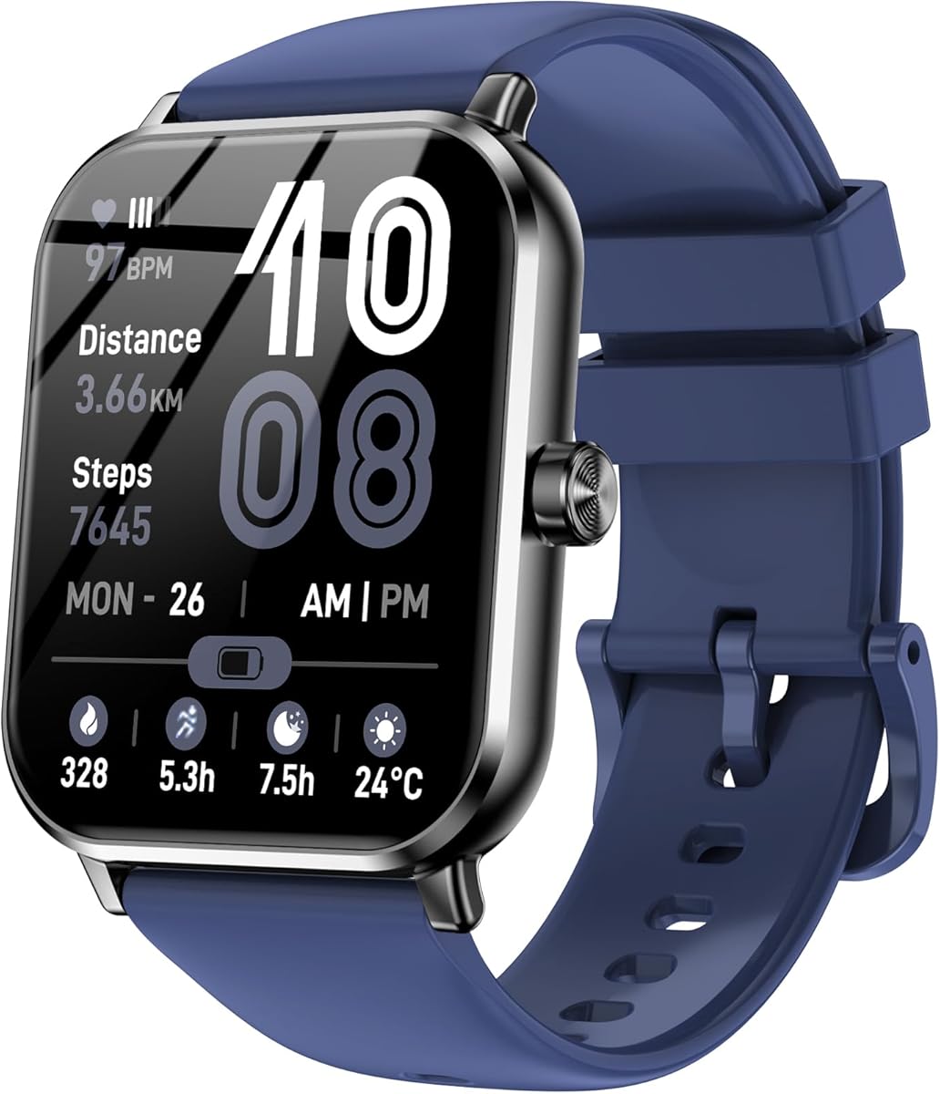 Jacoosa 1.83" HD Touchscreen Smartwatch with Bluetooth Calling, 5ATM Waterproof, 130+ Sports Modes, Health/Fitness/Sleep Tracking, Timer, Compatible with Android/iOS, Blue : Electronics