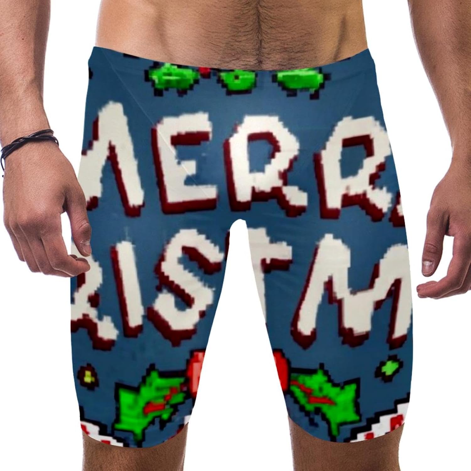 Happy Christmas Jammer Swimsuit Mens Swim Jammers Endurance Long Racing Training Swimsuit