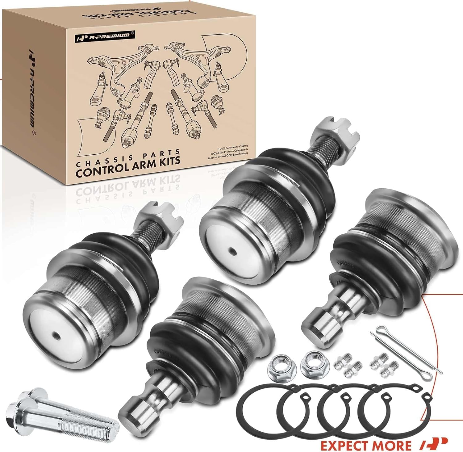 A-Premium Set of 4, Front Upper & Lower Ball Joints Kit, Compatible with Chevrolet & GMC & Buick & Saab & Isuzu & Oldsmobile - 2002-2009 - Trailblazer, SSR, Envoy, Rainier, 9-7x, Ascender, Bravada