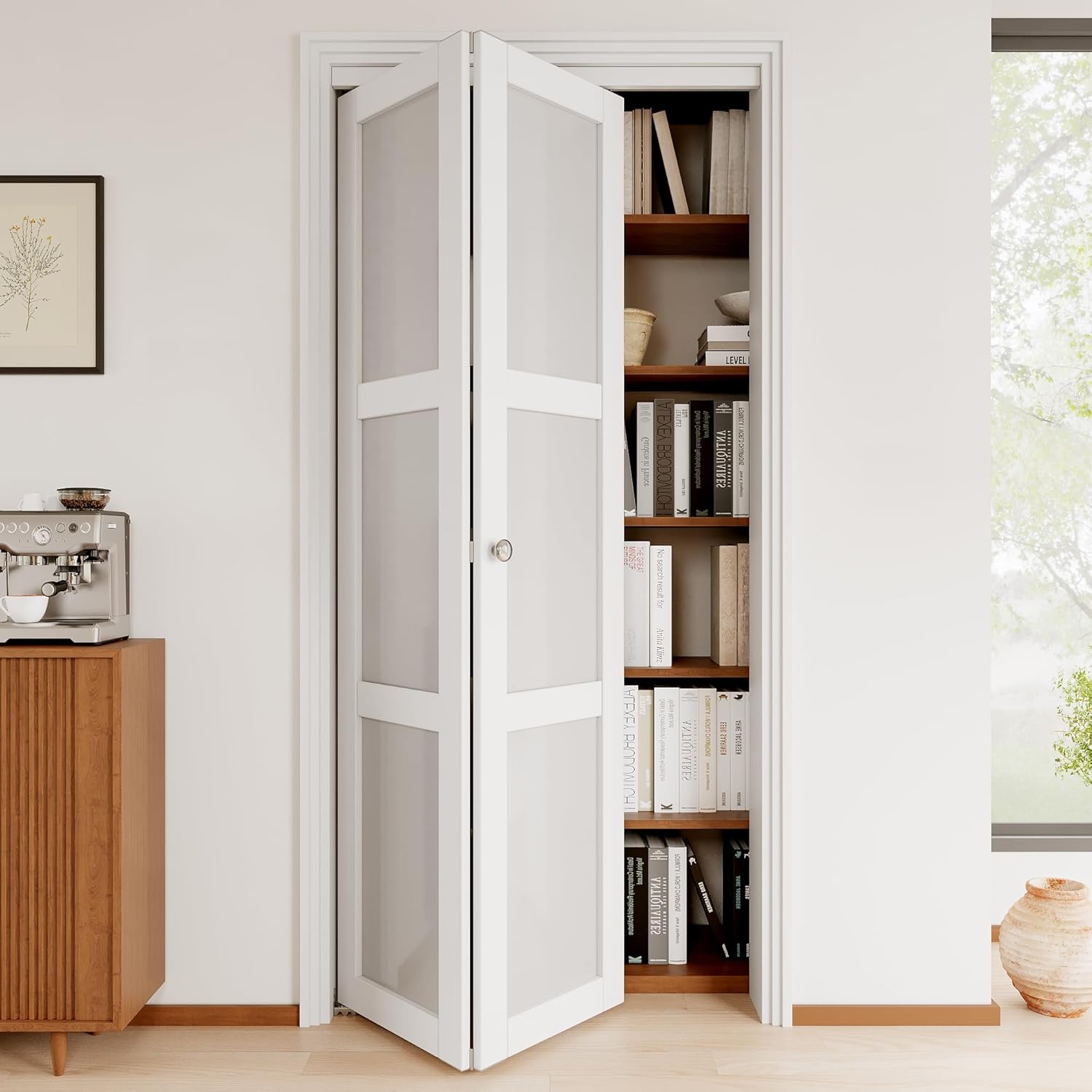 Bifold Doors, 36"x 80" 3-Lite Tempered Frosted Glass Closet Door with Sliding Hardware Kit, Interior Bi Fold Doors for Pantry, Solid Build Quality & Easy Install, White