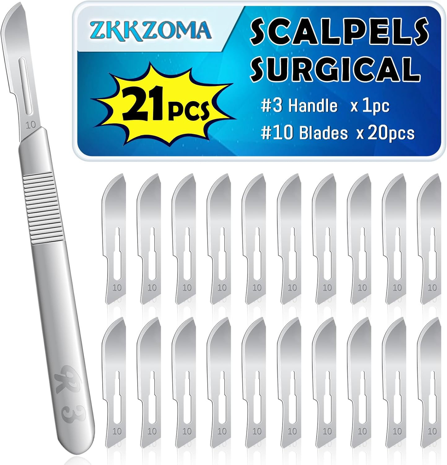 20 Pieces Scalpel Blades 10 Scalpels Surgical Sterile Blades with 3