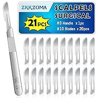 Vista 1 de 20 cuchillas de bisturí #10, cuchillas quirúrgicas estériles con asas #3 y caja de almacenamiento, cuchillas de acero de alto carbono envueltas
