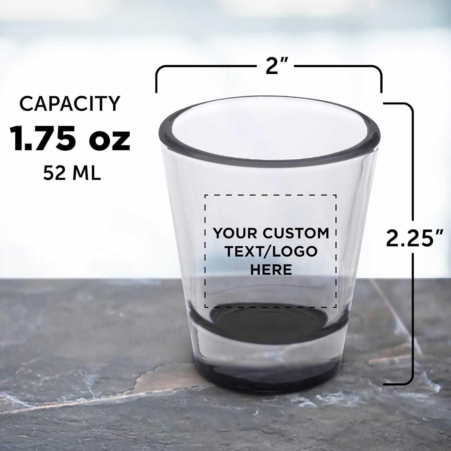 DISCOUNT PROMOS Custom Shot Glasses 1.75 oz. Set of 10/50/100, Personalized Bulk Pack - Great for Wedding Favors, Bachelorette Decorations, Party Favors - Black Bottom Color