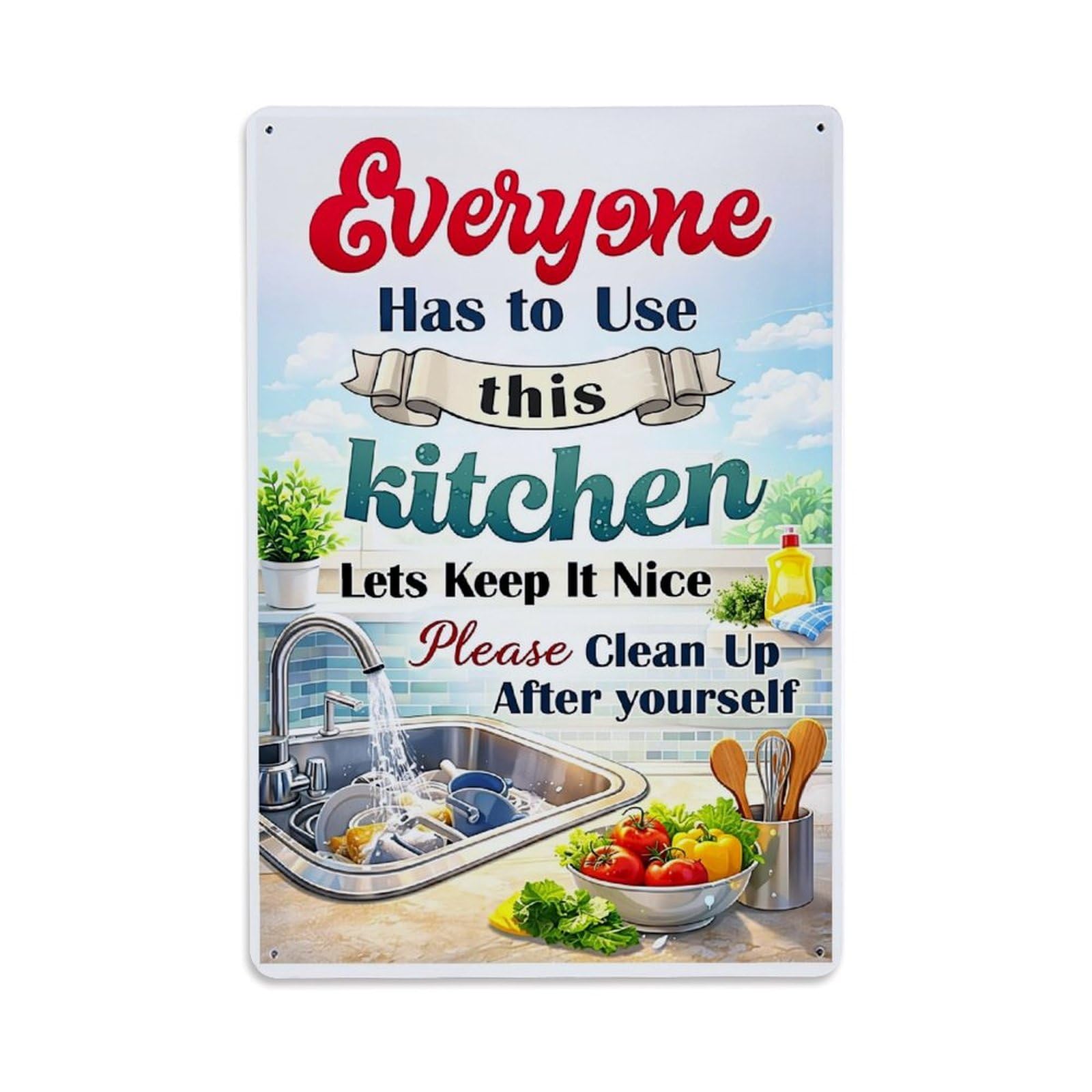 Jdfenggu Vintage Kitchen Sink Dishware Vegetables Utensils Retro Metal Tin Sign, Decor Art Poster For Bar, Home, Man Cave, Kitchen, Laundry Room Gift 8X12inch