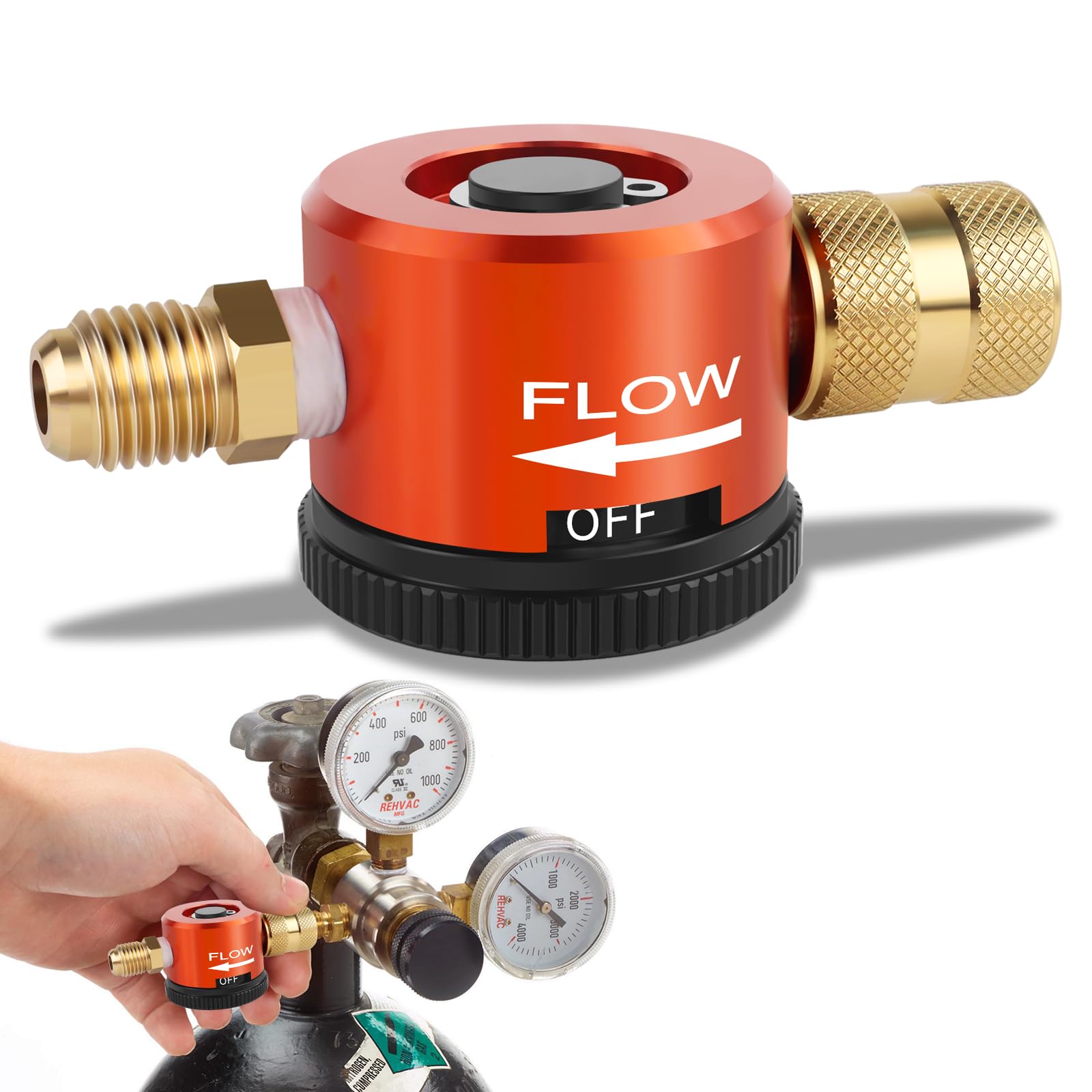 Boltigen HVAC Nitrogen Regulator, Adjustable Nitrogen Purge Tool, 1/4'' Flare Fitting Nitrogen Purging Regulator, Metal Nitrogen Removal Flow Tool