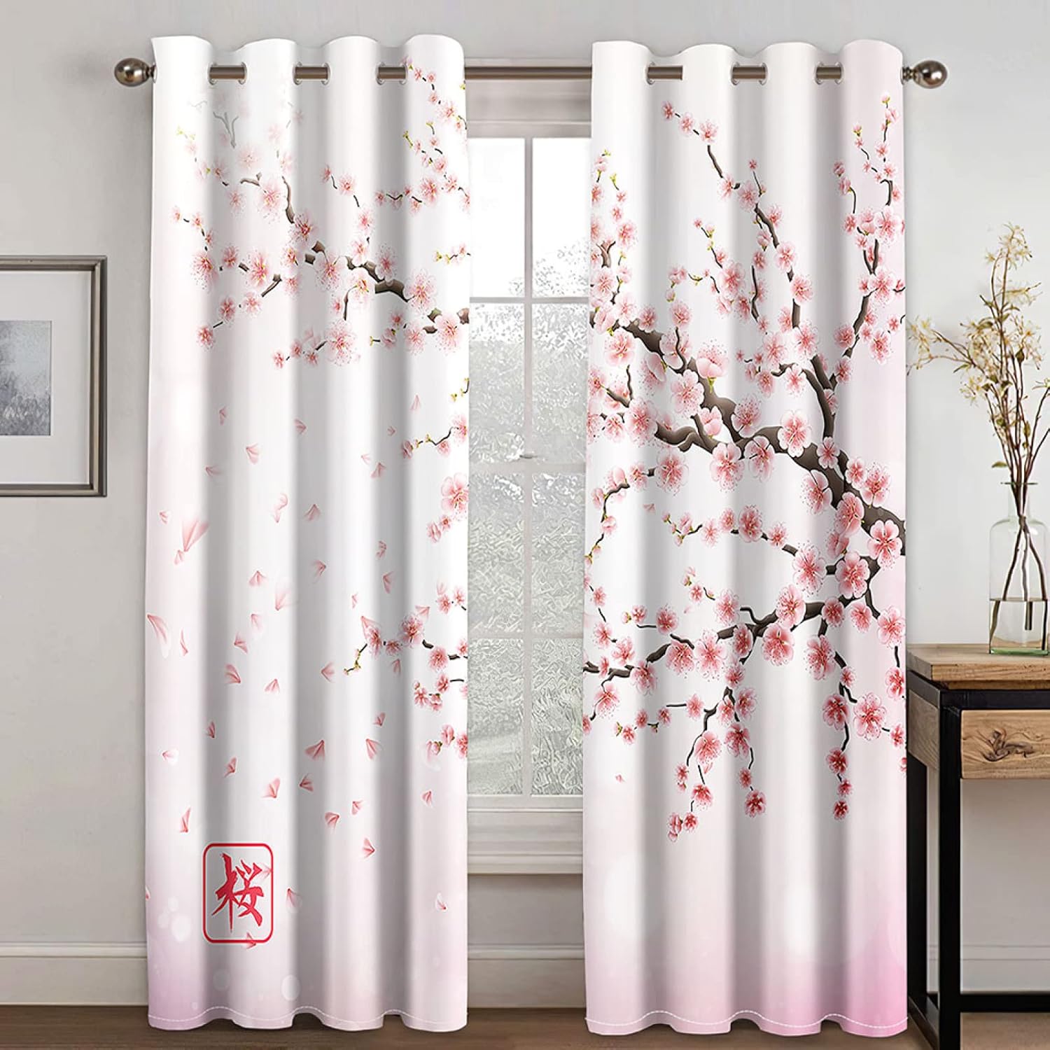wanjv Cherry Blossom Curtains for Bedroom Living Room