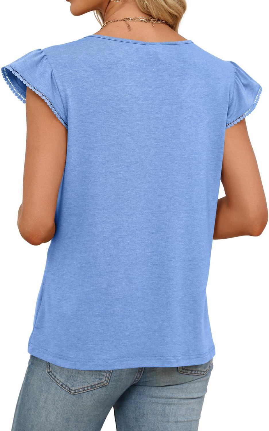 JUSTFASHIONNOW Womens Summer Ruffle Flutter Sleeve V Neck Tops, Soft Casual Striped Versatile Dressy Blouses - Image 7