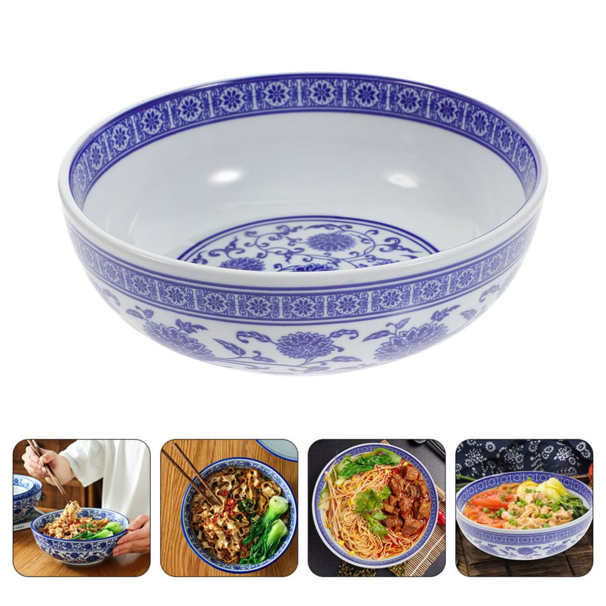 Tazón de Ramen de Cerámica Azul Superficie Lisa y Fácil Limpieza, Cuenco para Sopa Adecuado para Accesorios de Cocina y Uso Diario Hogar