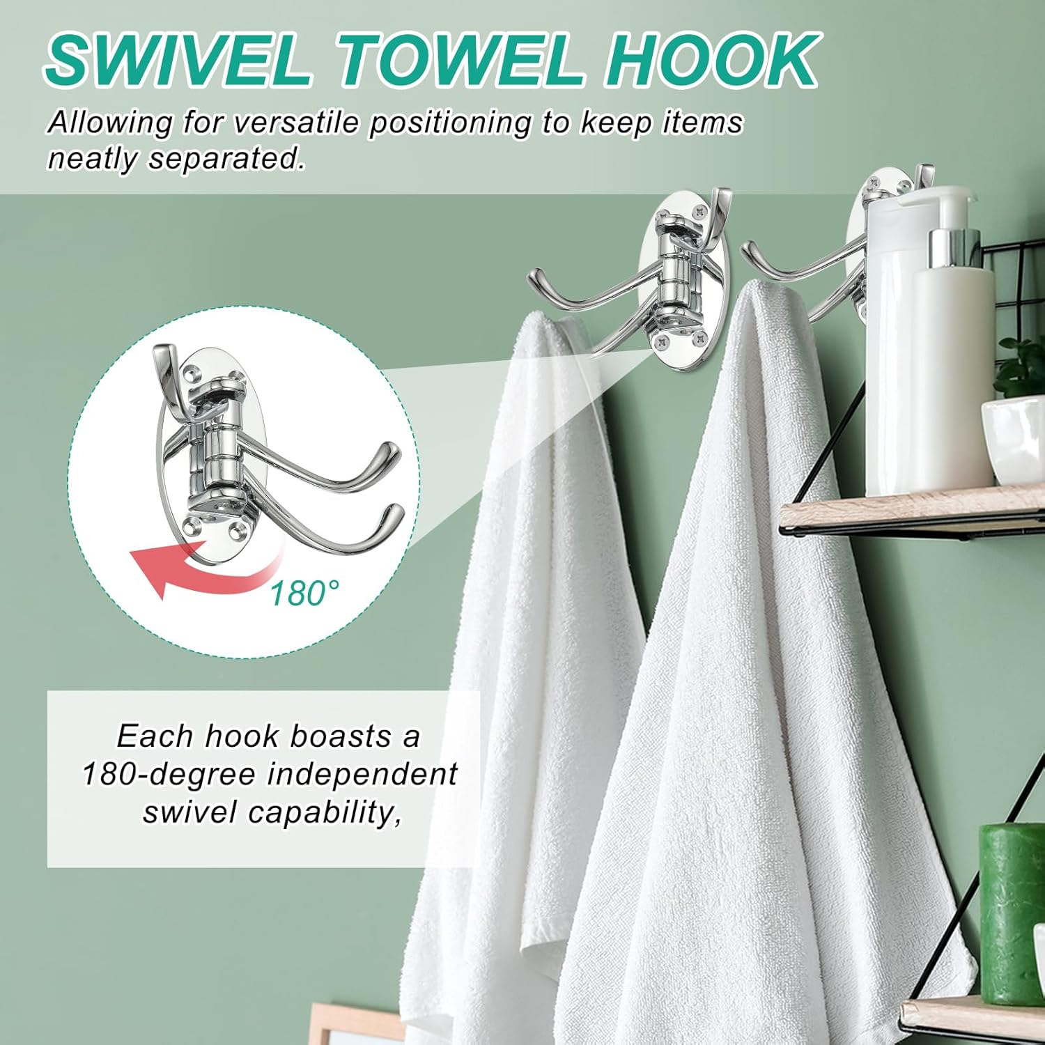 PATIKIL Swivel Wall Hooks Foldable Towel Hook Clothes Hanger Wall Mounted Three Rotating Arms Hanger for Kitchen Bathroom Garage Coat Silver