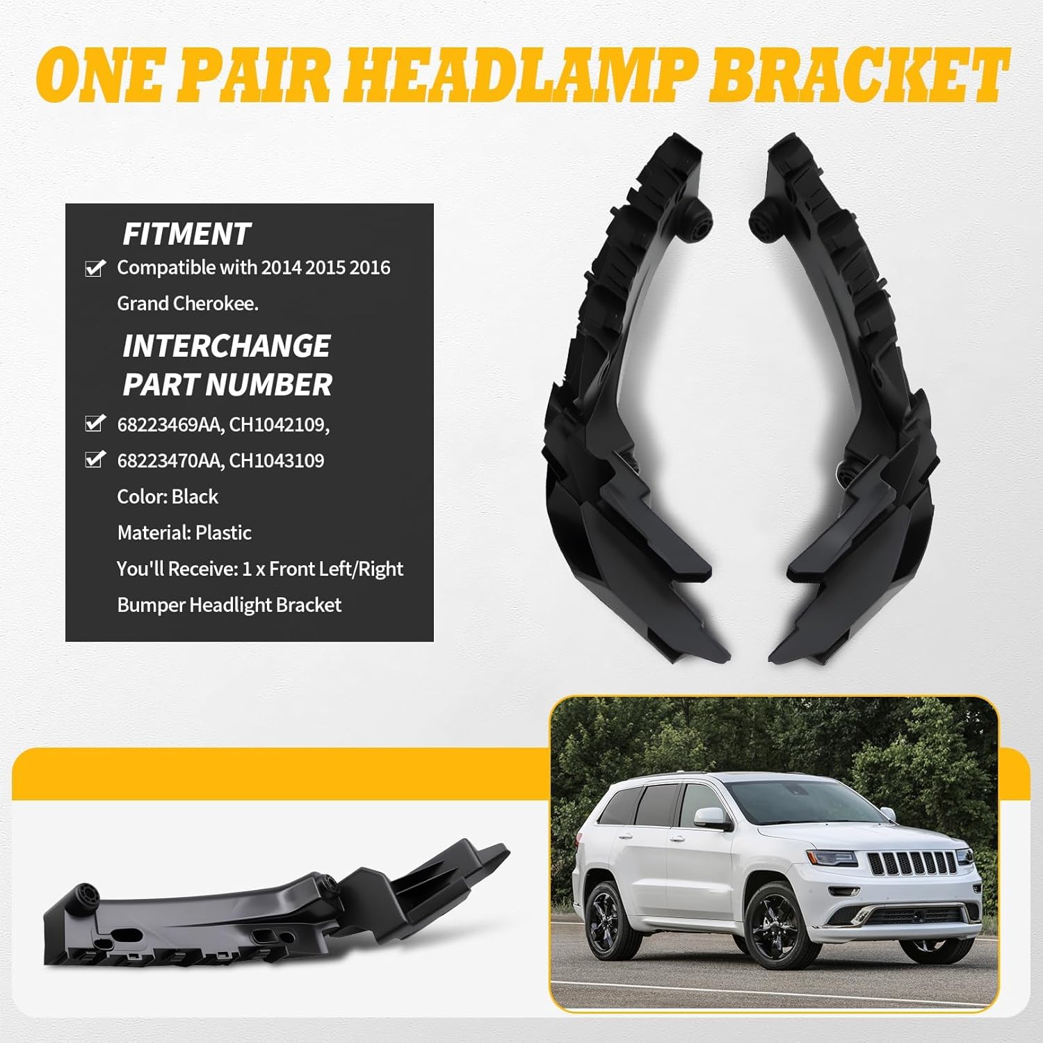 front bumper headlight support brackets 1 pair compatible with 2014-2016 grand cherokee bumper brackets 68223469aa 68223470aa