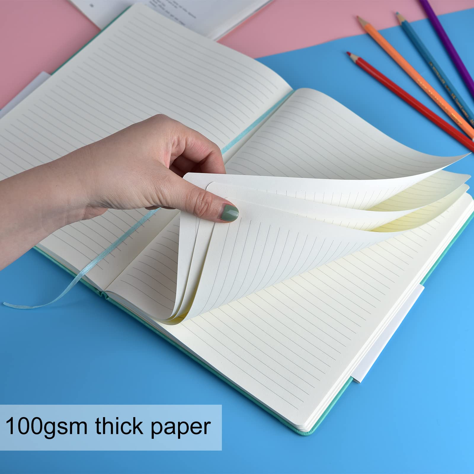 Confezione da 3 quaderni a righe B5, con copertina rigida a righe, per ufficio, casa, scuola, affari, per prendere appunti, 25,9 x 19,1 cm, carta spessa 100 g/m², 160 pagine (nero/marrone/verde)