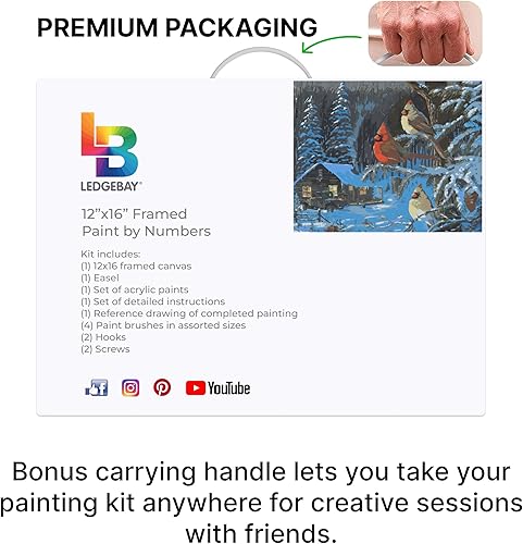 Miniatura 8 de Ledgebay Pintura por números para adultos lienzo enmarcado kit de pintura numérica de principiante a avanzado, los kits incluyen pinturas acrílicas,