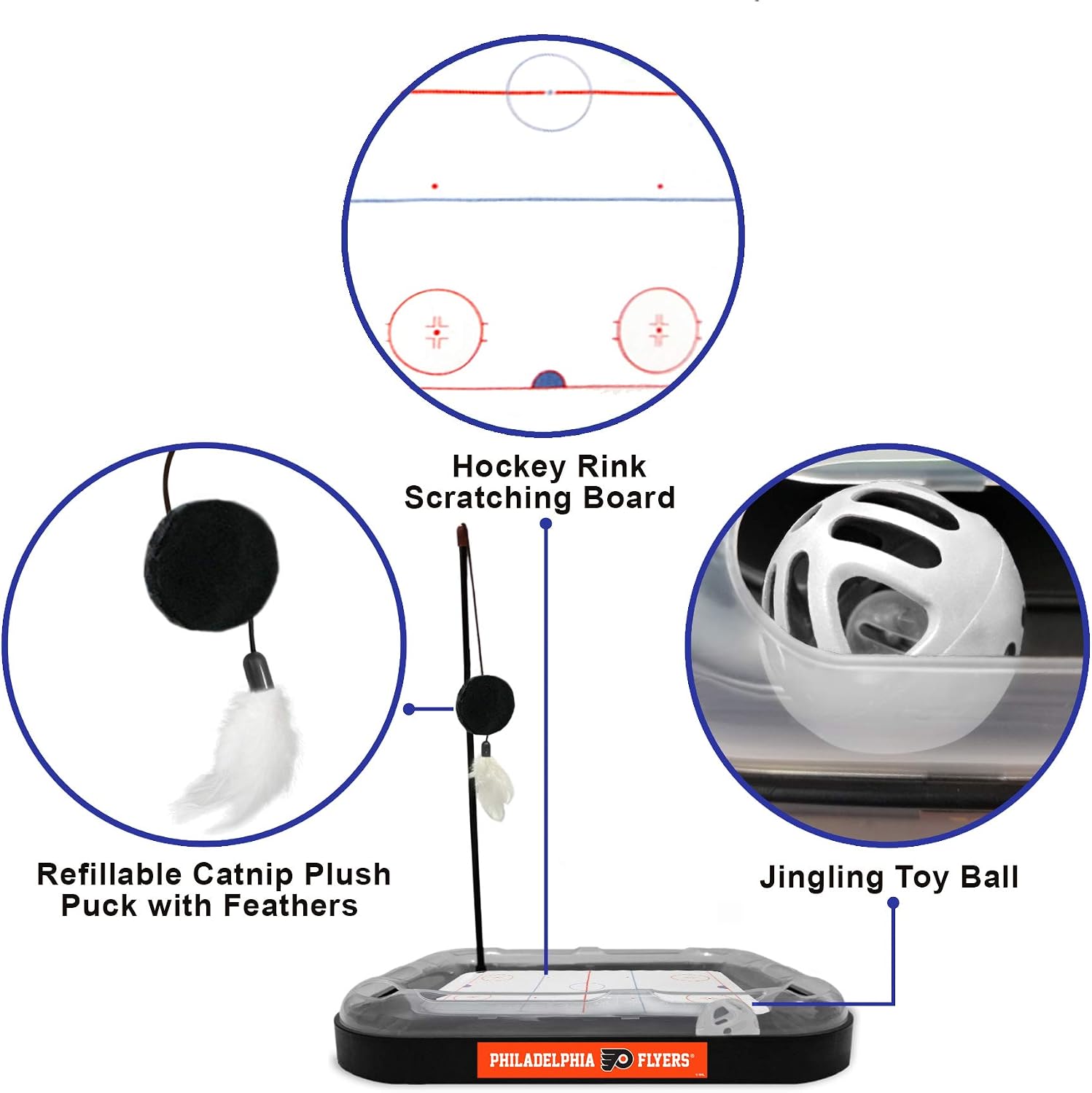 Pets First NHL Philadelphia Flyers Hockey Field 5-in-1 Cat Scratcher Toy with Interactive Cat Ball & Bell image 4