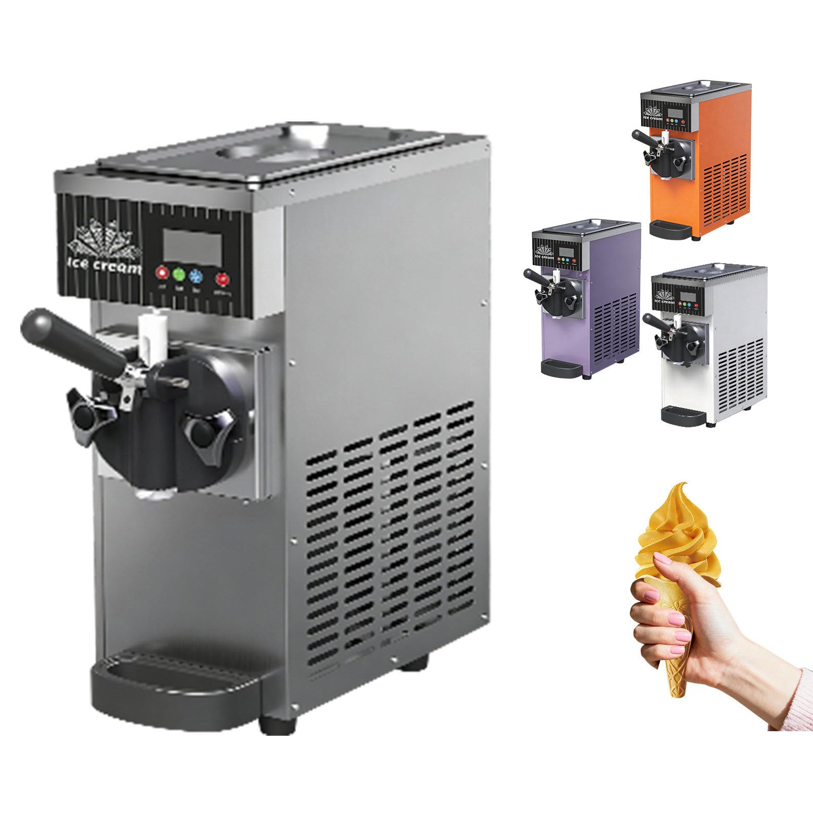 Machine à Glace Italienne Comptoir,Professionnelle, 4 à 5 L/H,Prépare 2 À 4 Portions Crème Glacée Par Fournée ,Nettoyage Automatique Et écran LCD,Disponible En 4 Couleurs,7,9 × 15,7 × 20,1 Po Grey