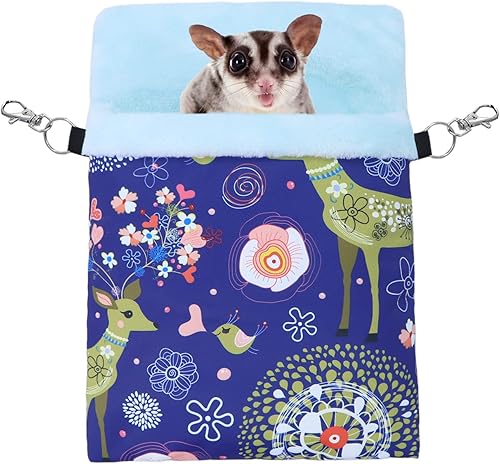 Wontee Saco de dormir para mascotas pequeñas, saco de dormir cálido para hámsters, erizos, planeadores de azúcar, ardillas (L, alce azul)