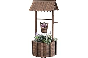 Windmill Planter: Amopatio Wooden Wishing Well with Hanging Bucket