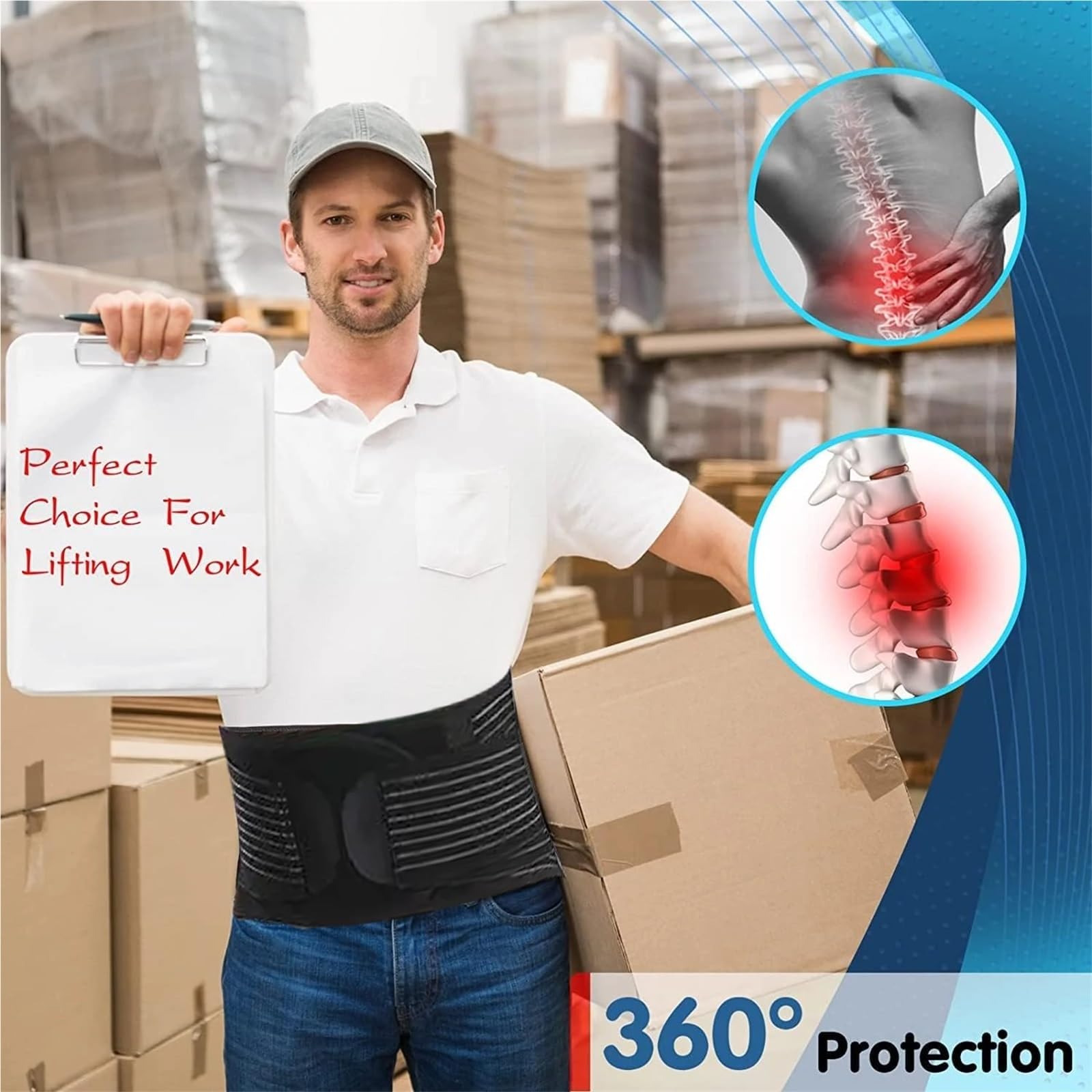 Faja para la Espalda lumbar Cinturón de soporte for la espalda | Características estabilizadoras del recortador de cintura de turmalina de descompresión autocalentable ajustable(2XL)