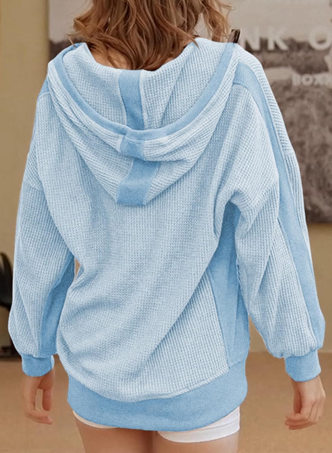 Eytino Plus Size Zip Up Hoodies for Women Oversized Waffle Knit Sweatshirt image 2