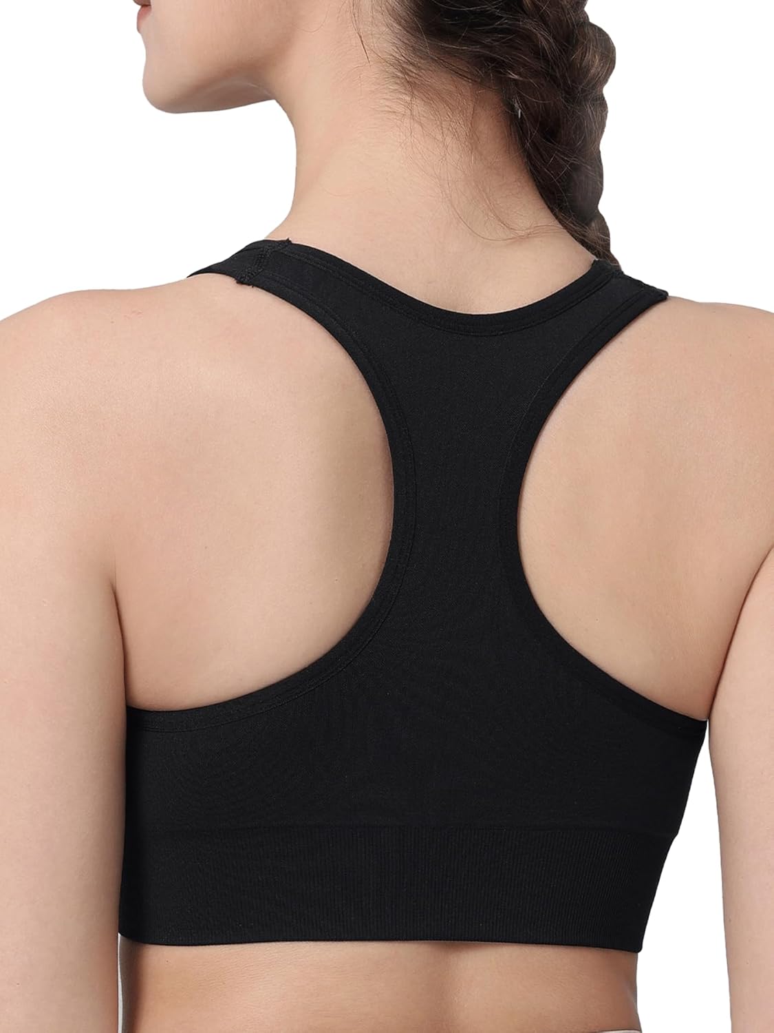 Ruched Sports Bra for Women Racerback V-Neck Workout Bras Padded Seamless Longline Yoga Bra