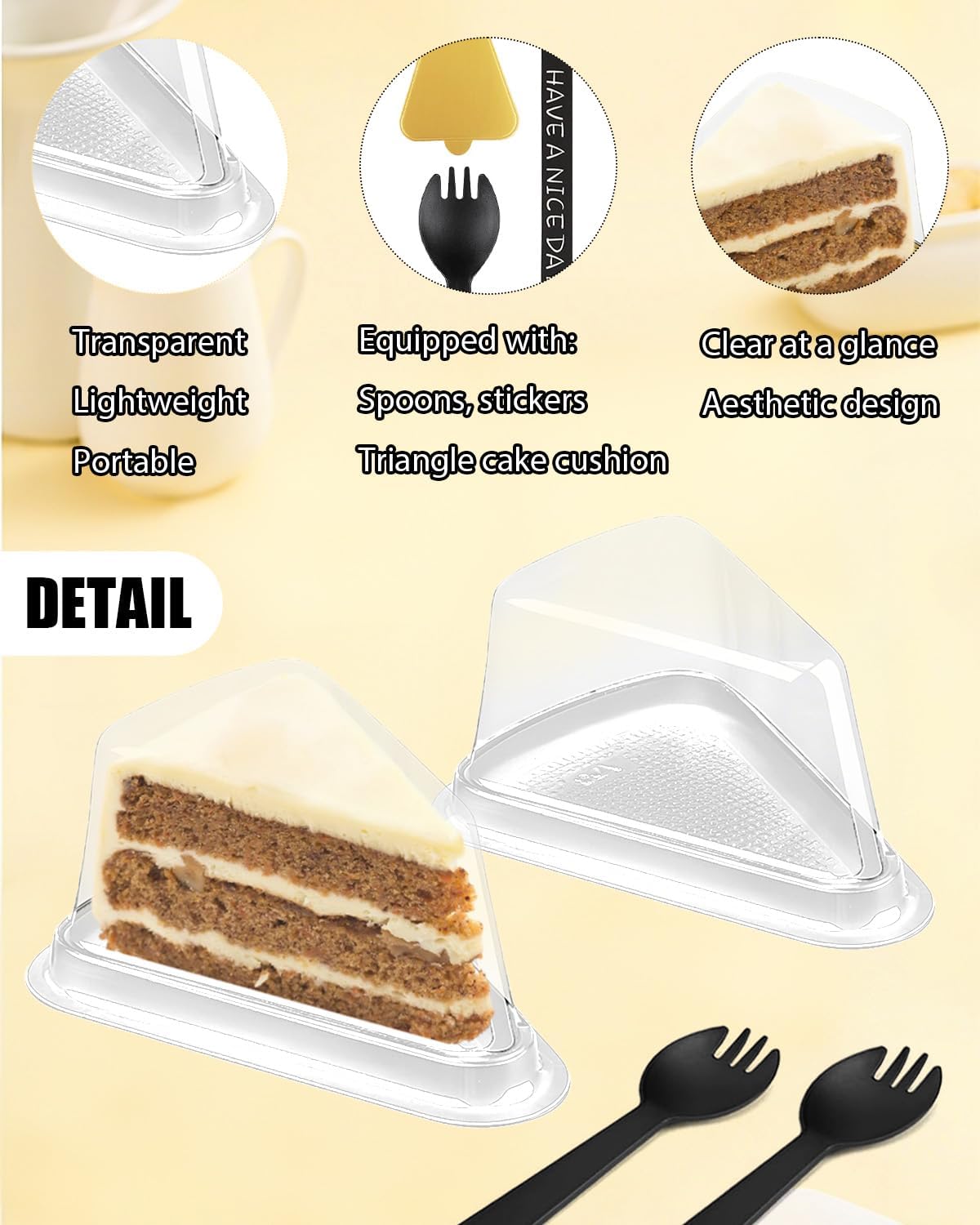 Cake Slice Container, 100 Pack Individual Cake Slice Containers Disposable Cheesecake Containers With Lids For Cake, Tiramisu, Mousse, Dessert (White)
