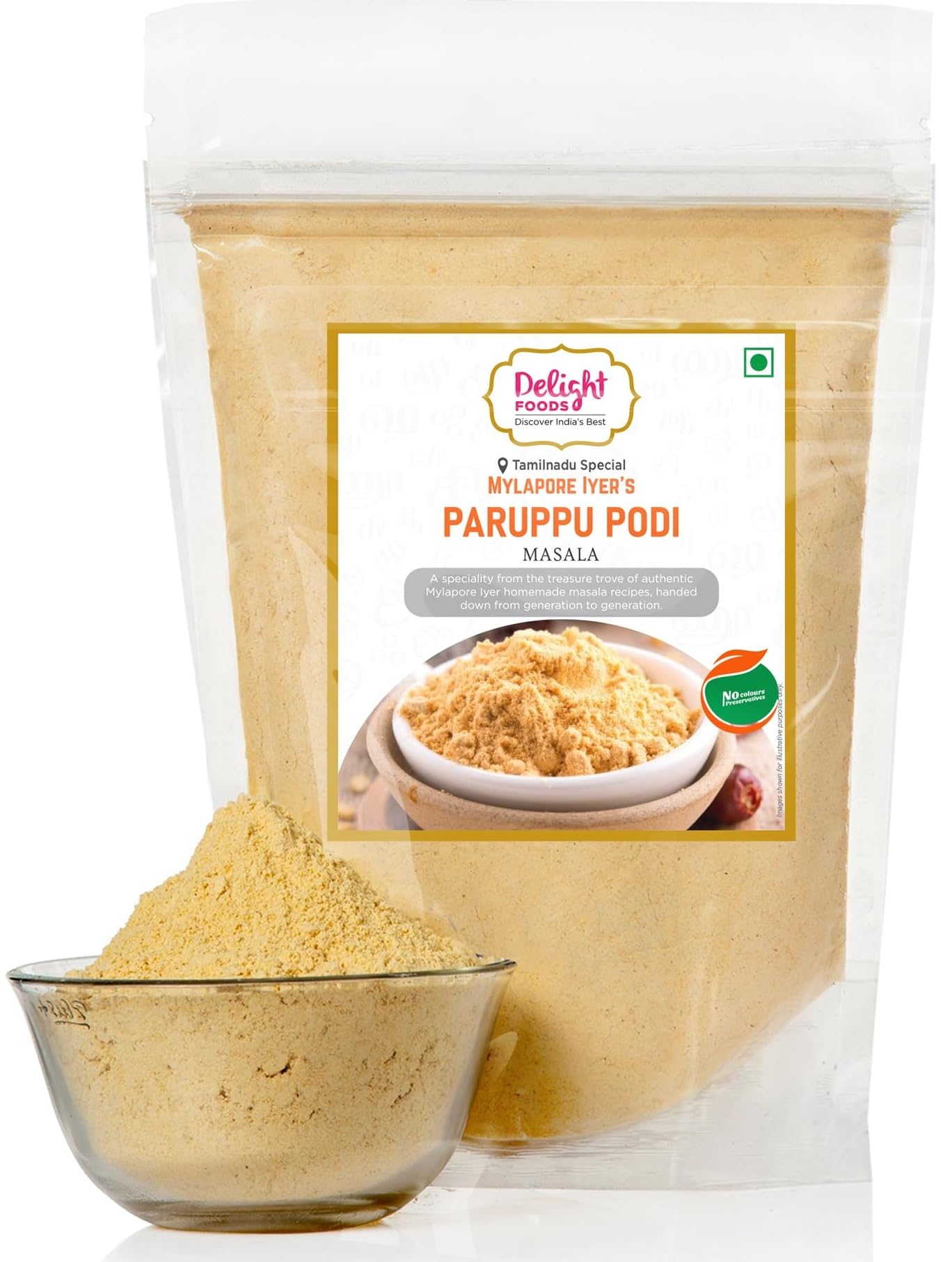 Delight Foods Mylapore Iyer's Paruppu Podi 350g - Gun Powder | Mixed Spices | Tamil Nadu Special | NO PRESERVATIVES
